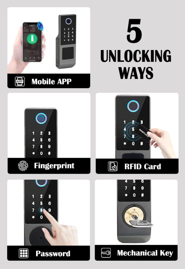Smart Rim Lock with Face Unlock Camera Palm Vein Biometric for Gate Door Electronic Digital WiFi Security Locks - Installation service included - Image 4