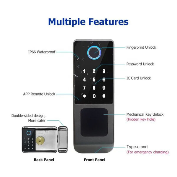 Smart Rim Lock with Face Unlock Camera Palm Vein Biometric for Gate Door Electronic Digital WiFi Security Locks - Installation service included - Image 6